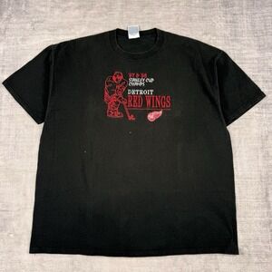 Detroit Red Wings Shirt Mens XL Black Vtg 90s All Embroidered Stanley Cup Champs